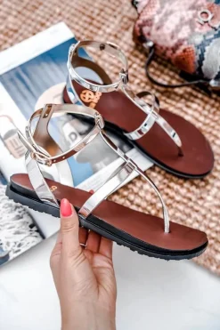 Sale Boto Lu Boo Srebrne Lustrzane Sandałki Rzymianki Japonki Lento