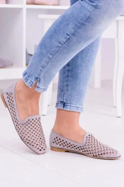 Best Boto Lu Boo Szare Ażurowe Baleriny Lordsy Ćwieki Carmar