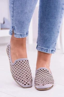 Best Boto Lu Boo Szare Ażurowe Baleriny Lordsy Ćwieki Carmar