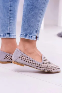 Best Boto Lu Boo Szare Ażurowe Baleriny Lordsy Ćwieki Carmar