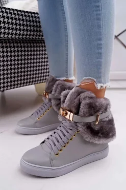 Damskie Boto Lu Boo Szare Botki z Futerkiem Gisele