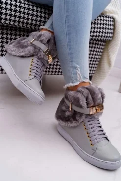 Damskie Boto Lu Boo Szare Botki z Futerkiem Gisele
