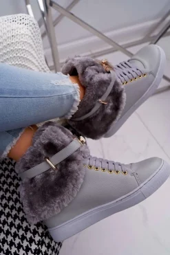 Damskie Boto Lu Boo Szare Botki z Futerkiem Gisele