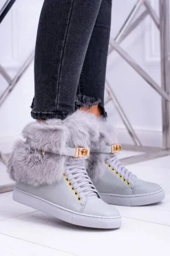 Damskie Boto Lu Boo Szare Botki z Naturalnym Futrem Gisele