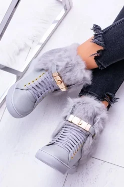 Damskie Boto Lu Boo Szare Botki z Naturalnym Futrem Gisele