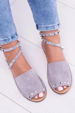 Boto Sandały Płaskie*Lu Boo Szare Stylowe Sandały Pari