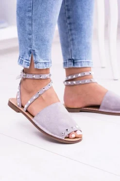 Boto Sandały Płaskie*Lu Boo Szare Stylowe Sandały Pari