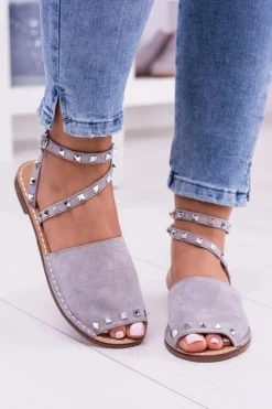 Boto Sandały Płaskie*Lu Boo Szare Stylowe Sandały Pari