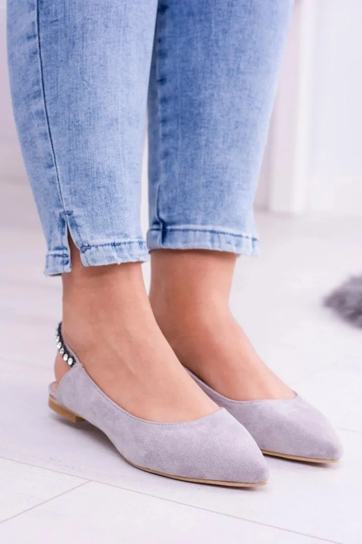 Damskie Boto Lu Boo Szare Zamszowe Balerinki w Szpic Cyrkonie Macron