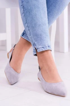 Damskie Boto Lu Boo Szare Zamszowe Balerinki w Szpic Cyrkonie Macron