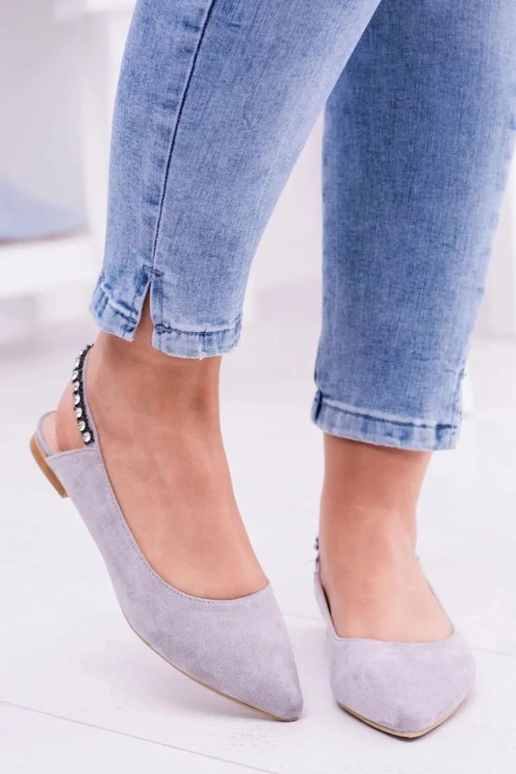 Damskie Boto Lu Boo Szare Zamszowe Balerinki w Szpic Cyrkonie Macron