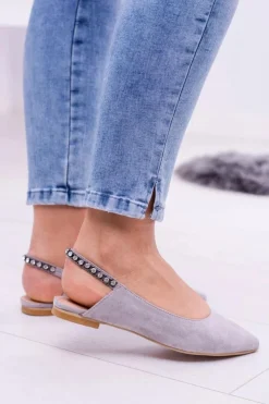 Damskie Boto Lu Boo Szare Zamszowe Balerinki w Szpic Cyrkonie Macron