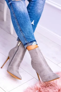 Discount Boto Lu Boo Szare Zamszowe Botki na Szpilce Veneci