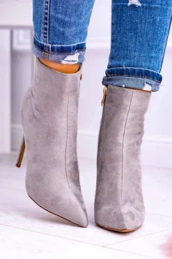 Discount Boto Lu Boo Szare Zamszowe Botki na Szpilce Veneci