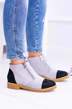 Online Boto Lu Boo Szare Zamszowe Botki Z Suwakami Inez