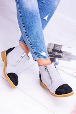 Online Boto Lu Boo Szare Zamszowe Botki Z Suwakami Inez