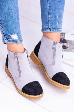 Online Boto Lu Boo Szare Zamszowe Botki Z Suwakami Inez