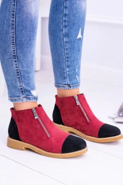 Damskie Boto Lu Boo Zamszowe Bordowe Botki Z Suwakami Inez