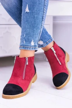 Damskie Boto Lu Boo Zamszowe Bordowe Botki Z Suwakami Inez