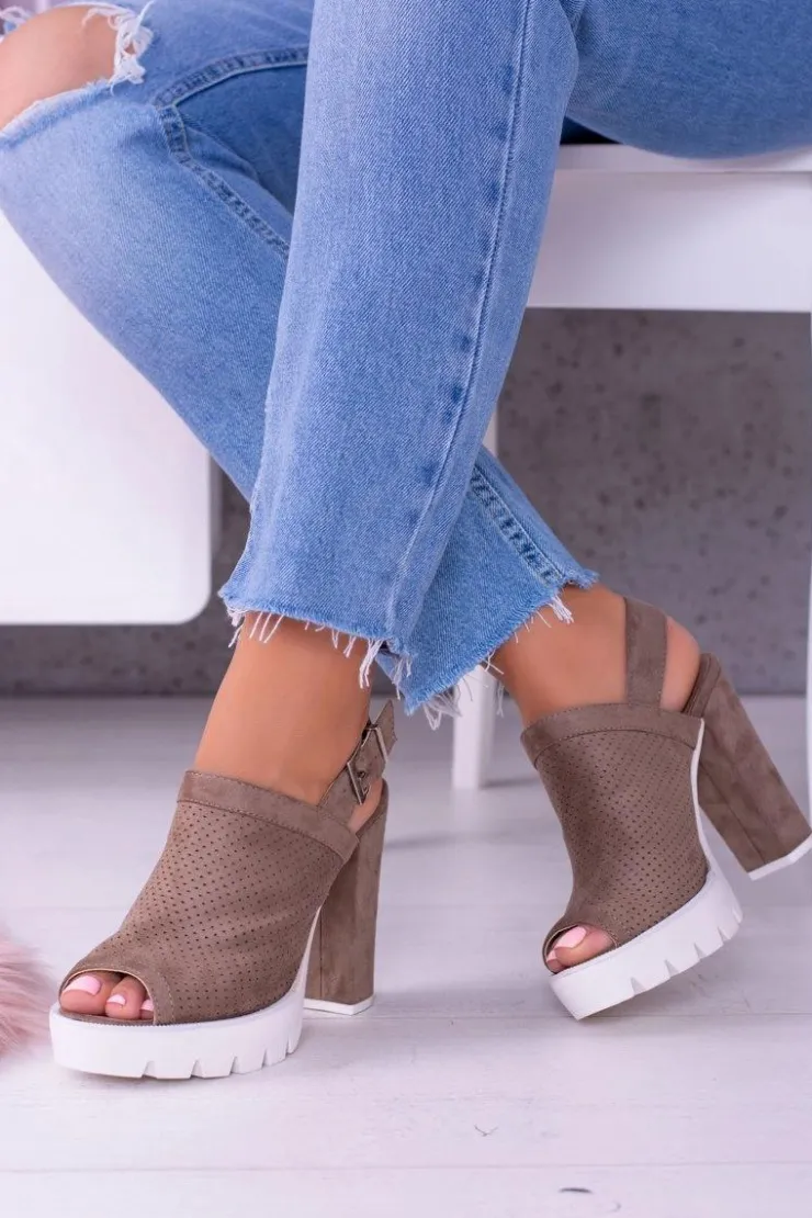 Sale Boto Lu Boo Zamszowe Sandały na Słupku Khaki Emare