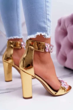 Hot Boto Lu Boo Złote Lustrzane Sandały Cyrkonie Lambada