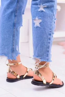 Outlet Boto Lu Boo Złote Lustrzane Sandałki Rzymianki Japonki