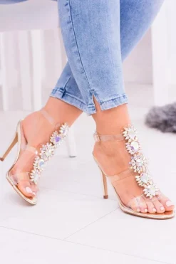 Damskie Boto Lu Boo Złote Sandały Na Szpilce Cyrkonie Serenada