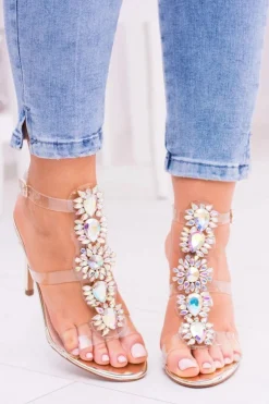 Damskie Boto Lu Boo Złote Sandały Na Szpilce Cyrkonie Serenada