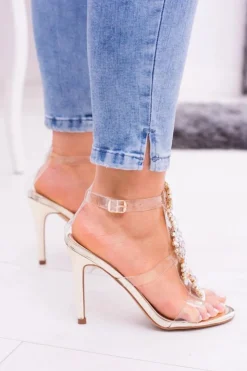 Damskie Boto Lu Boo Złote Sandały Na Szpilce Cyrkonie Serenada