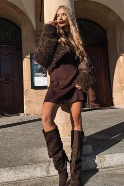 Damskie Boto Marszczone Kozaki Na Szpilce Z Eko Zamszu Ocieplane Czekoladowe Mavella