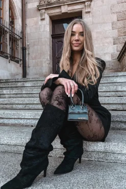 Damskie Boto Marszczone Kozaki Na Szpilce Z Eko Zamszu Ocieplane Czarne Mavella