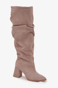 Sale Zazoo Marszczone Kozaki Z Naturalnego Zamszu Na Słupku Ocieplane 4228 Beżowe Beżowy