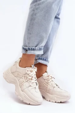 Evento Sneakersy Damskie*Masywne Damskie Buty Sportowe Sneakersy Beżowe Toderus
