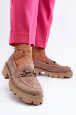 Buty damskie Vinceza Loafersy Damskie|Mokasyny Płaskie*Masywne Mokasyny Damskie Zamszowe Beżowe Neloria Beżowy