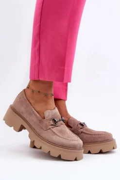 Buty damskie Vinceza Loafersy Damskie|Mokasyny Płaskie*Masywne Mokasyny Damskie Zamszowe Beżowe Neloria Beżowy