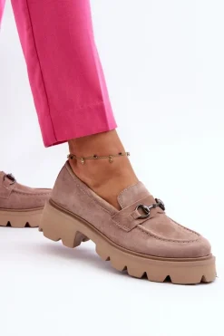 Buty damskie Vinceza Loafersy Damskie|Mokasyny Płaskie*Masywne Mokasyny Damskie Zamszowe Beżowe Neloria Beżowy