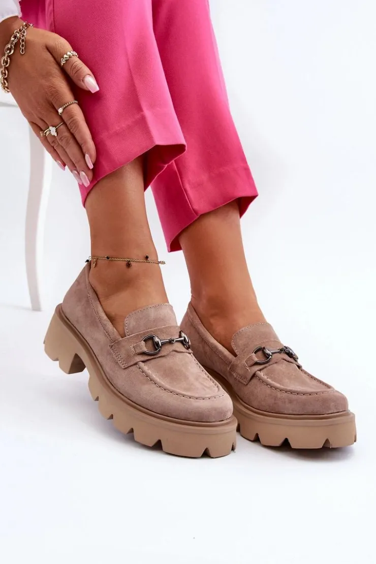 Buty damskie Vinceza Loafersy Damskie|Mokasyny Płaskie*Masywne Mokasyny Damskie Zamszowe Beżowe Neloria Beżowy