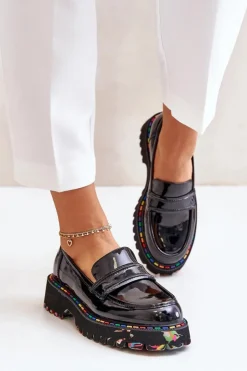 Best Boto Masywne Mokasyny Damskie Lakierowane Artiker 55C0489 Czarne