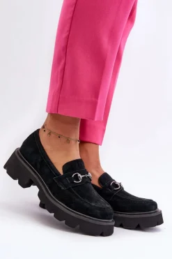 Hot Buty damskie Vinceza Masywne Mokasyny Damskie Zamszowe Czarne Neloria Czarny