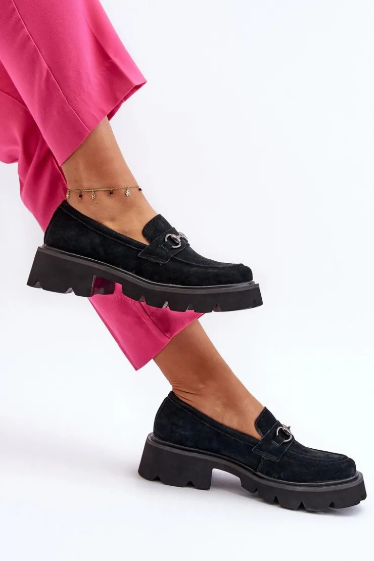 Hot Buty damskie Vinceza Masywne Mokasyny Damskie Zamszowe Czarne Neloria Czarny