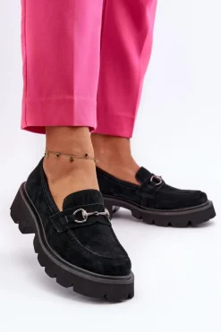 Hot Buty damskie Vinceza Masywne Mokasyny Damskie Zamszowe Czarne Neloria Czarny