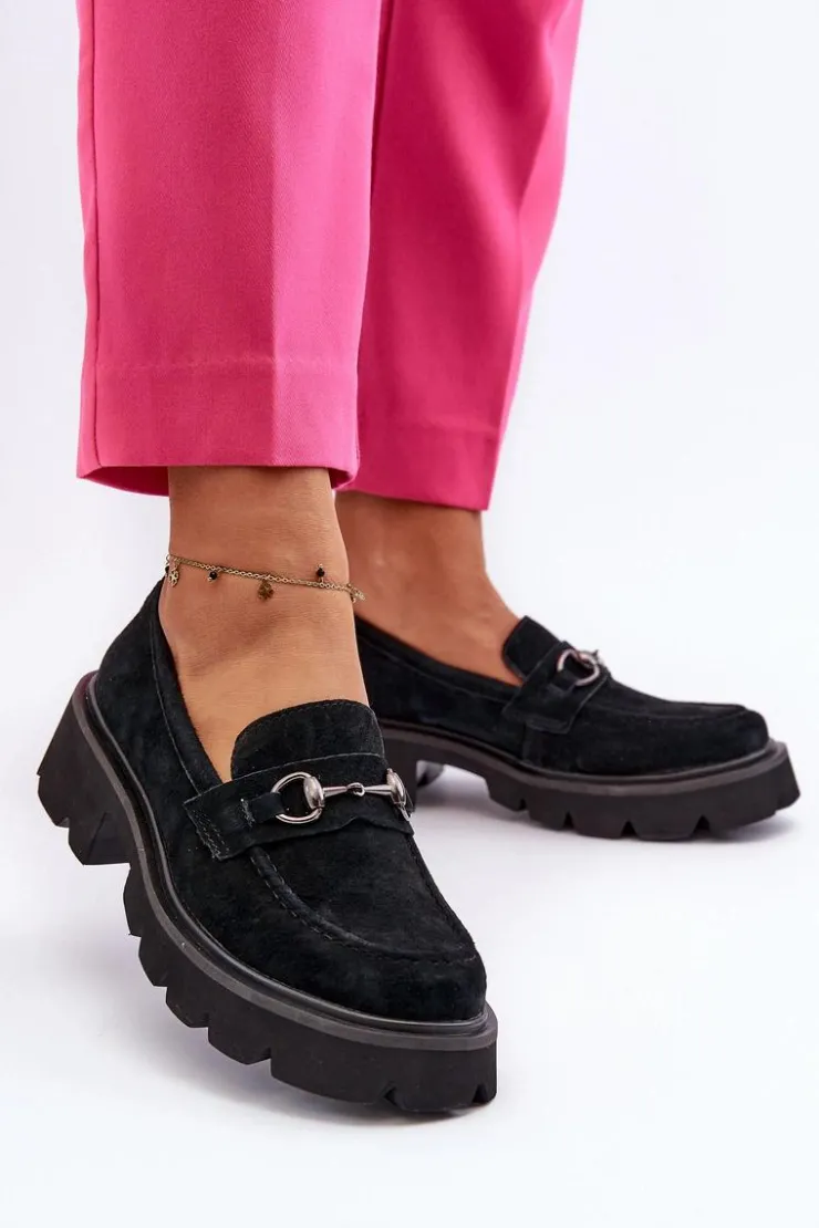 Hot Buty damskie Vinceza Masywne Mokasyny Damskie Zamszowe Czarne Neloria Czarny