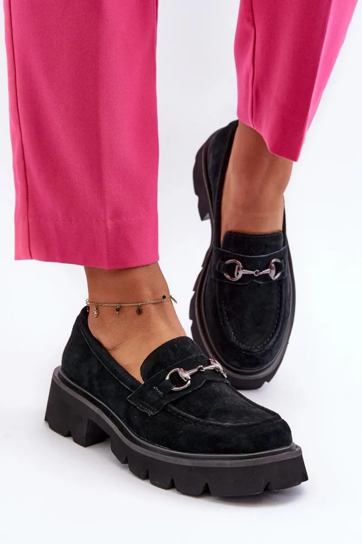 Hot Buty damskie Vinceza Masywne Mokasyny Damskie Zamszowe Czarne Neloria Czarny