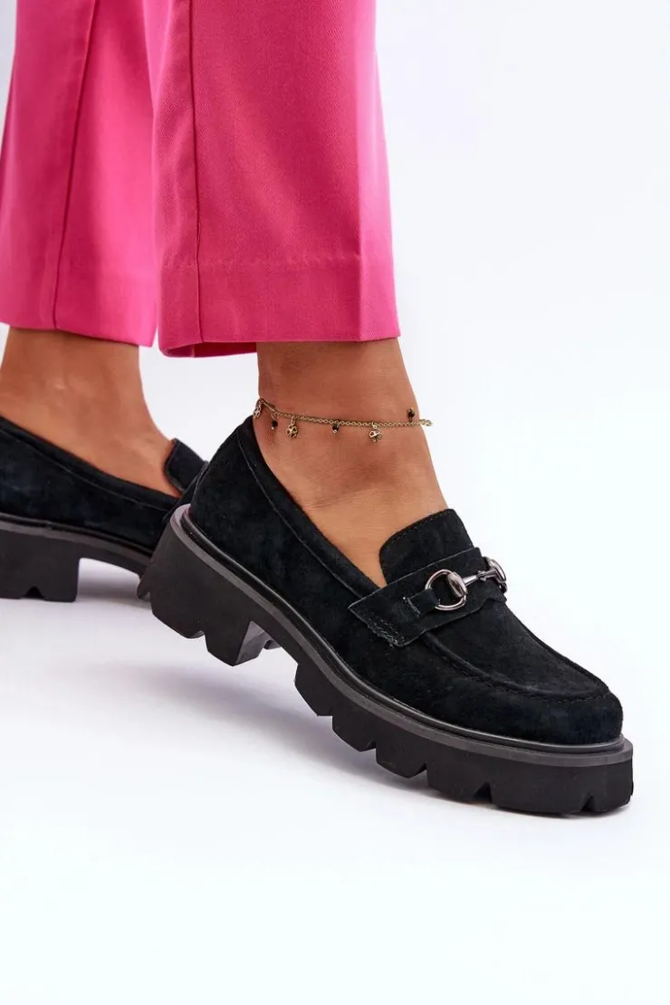 Hot Buty damskie Vinceza Masywne Mokasyny Damskie Zamszowe Czarne Neloria Czarny