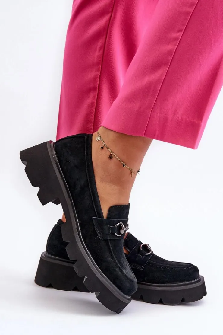 Hot Buty damskie Vinceza Masywne Mokasyny Damskie Zamszowe Czarne Neloria Czarny