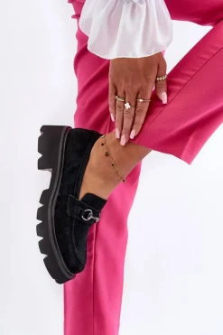 Hot Buty damskie Vinceza Masywne Mokasyny Damskie Zamszowe Czarne Neloria Czarny