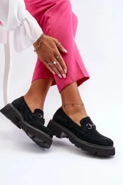 Hot Buty damskie Vinceza Masywne Mokasyny Damskie Zamszowe Czarne Neloria Czarny