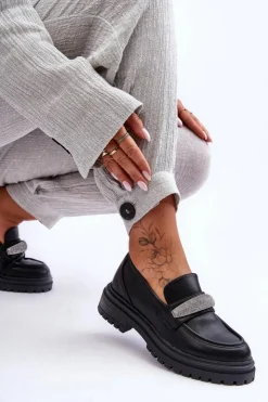 Sale Boto Masywne Skórzane Mokasyny Z Ozdobą Czarne Aricka