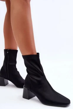 Damskie Boto Materiałowe Botki Na Suwak Czarne Amisa