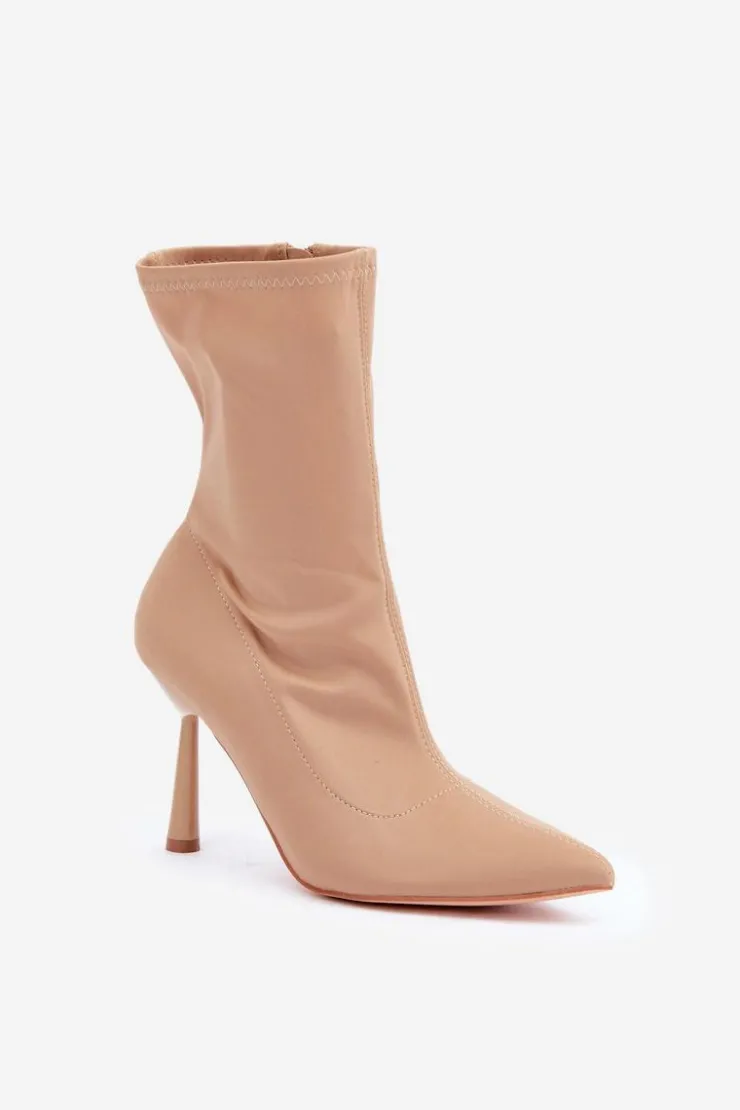 Boto Brązowe I Beżowe Botki|Botki Na Obcasie*Materiałowe Botki Na Szpilce Ciemnobeżowe Amune Beżowy
